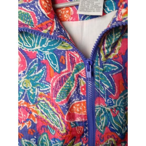 Sigrid Olsen Sport Woman M Jacket Bird Leaf Bright Design Fill Zip Pocket Lined - Picture 8 of 9